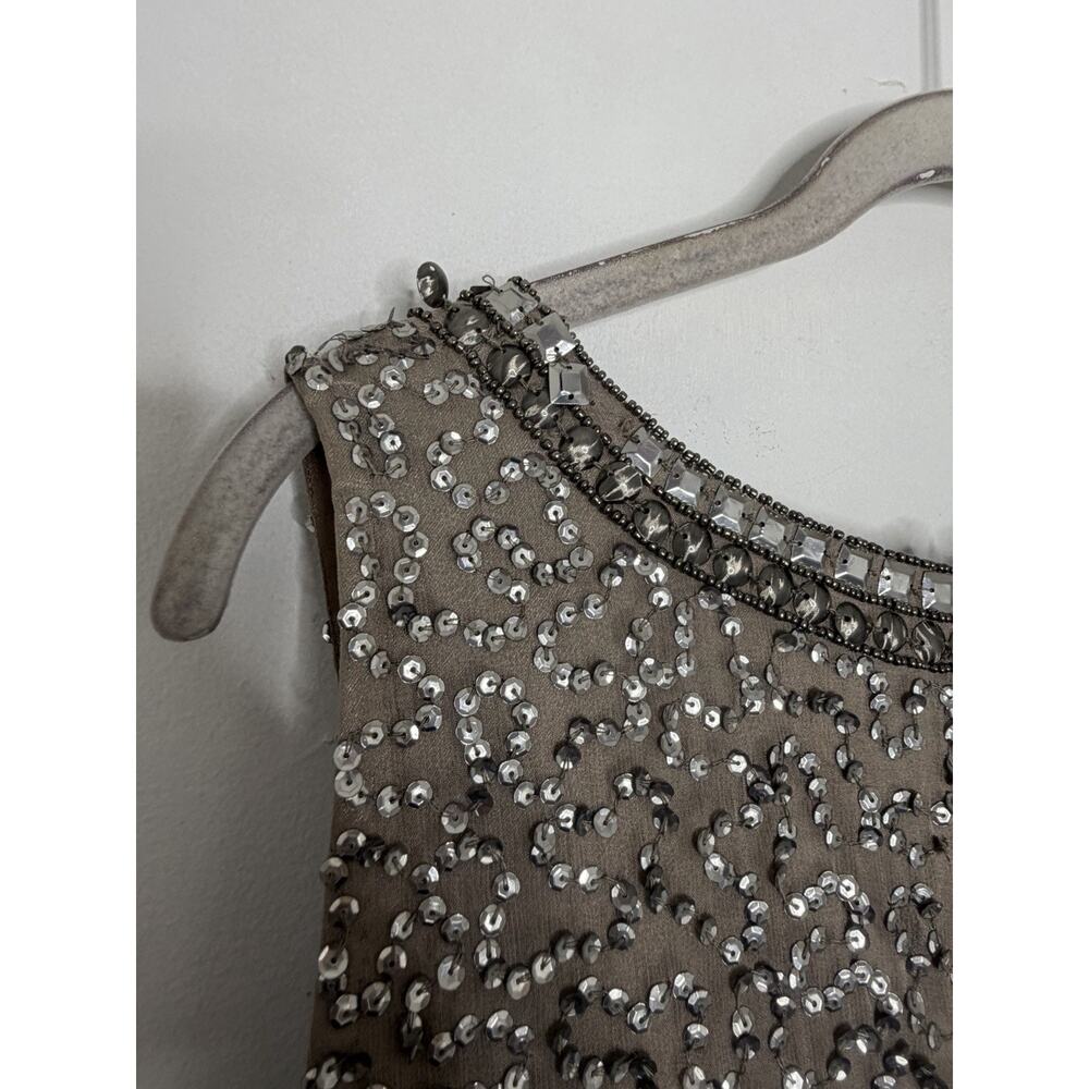 Precious Formals 100% Silk Beaded Gray Sleeveless Mini Dress Size 14 - Picture 13 of 16